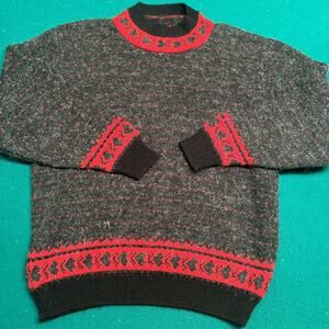 Vintage Garland Sweater Womens L Large Paisley Red Textured USA Made Grandma 80s